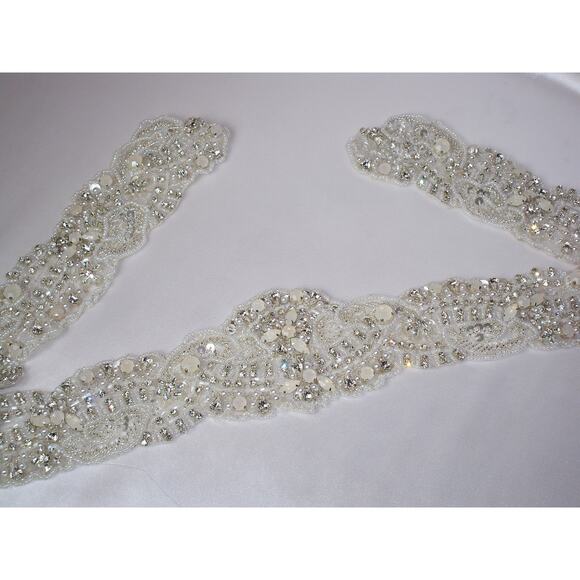 Opalescent beaded wedding bridal belt sash, rhinestone beaded sash belt410 - Picture 4 of 5